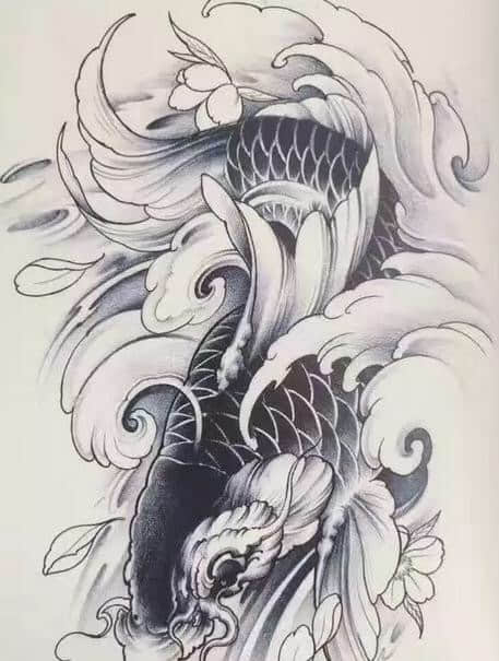 水墨鱼纹身图案手稿图片