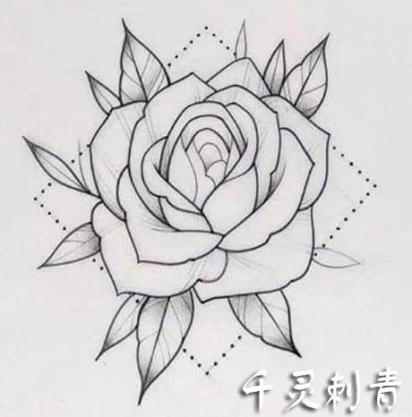玫瑰花图腾纹身手稿图片