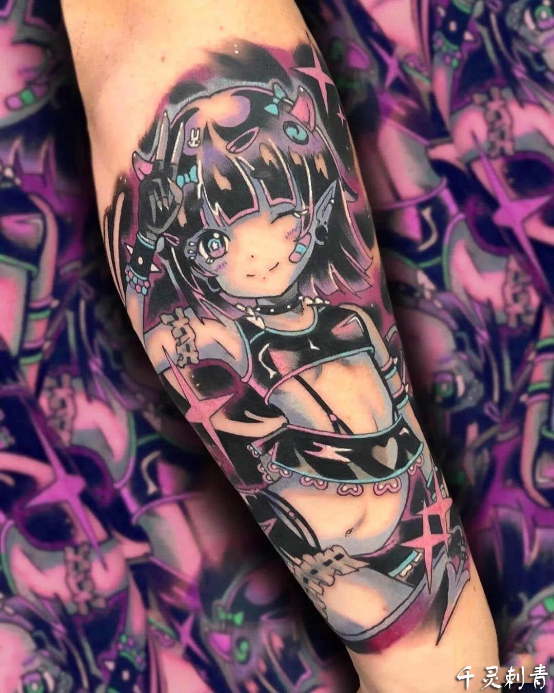 腿部动漫人物纹身手稿图案 成都千灵刺青纹身